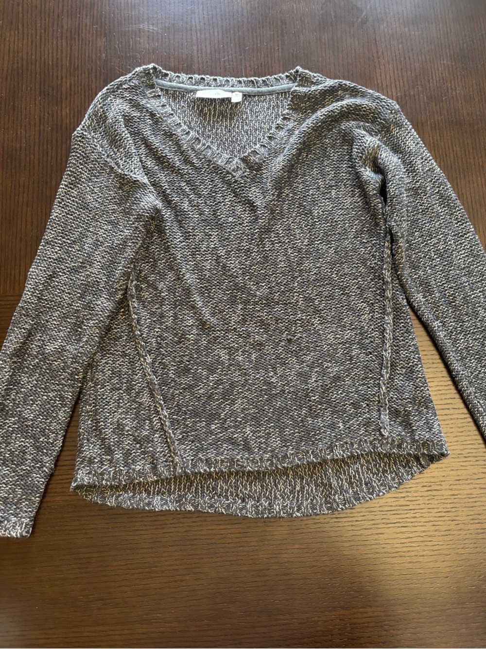 V-Neck Knit Sweater in Marled Gray
